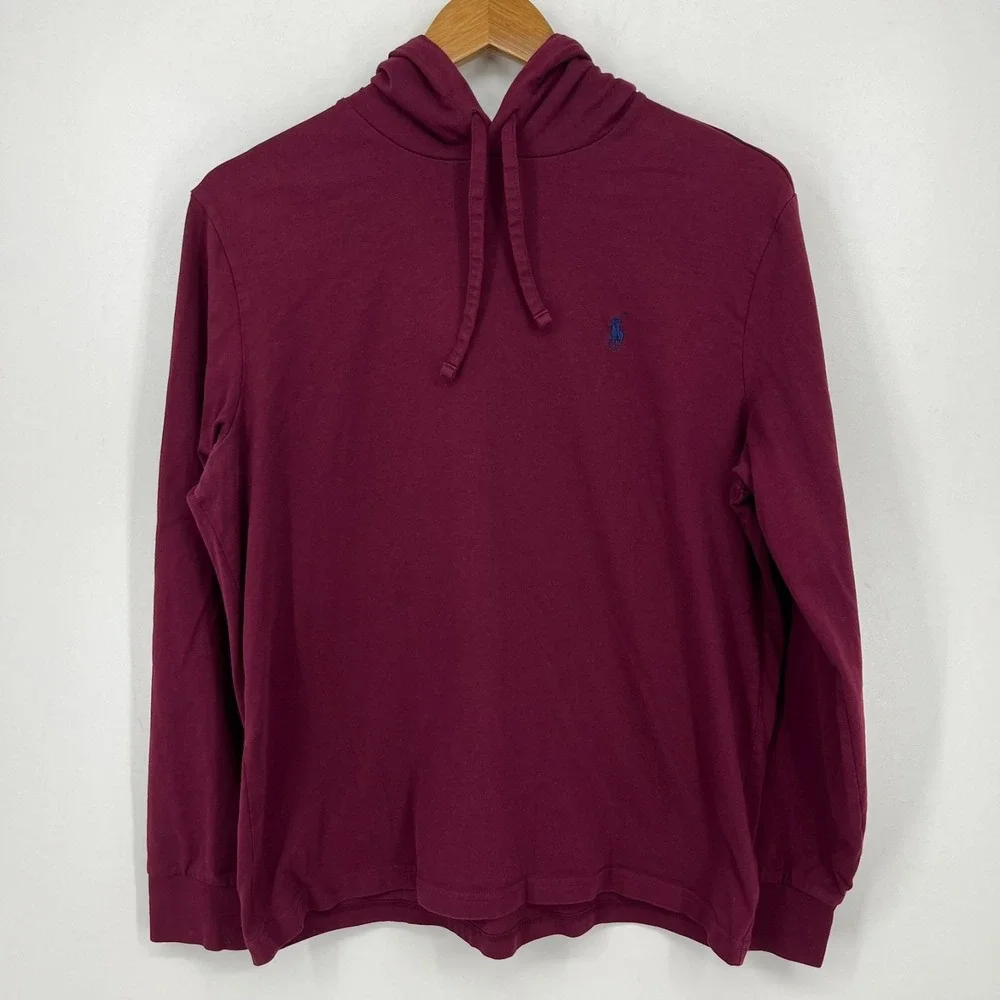 Polo Ralph Lauren Lightweight Pullover Hoodie Men's M Red Maroon Drawstring Pony